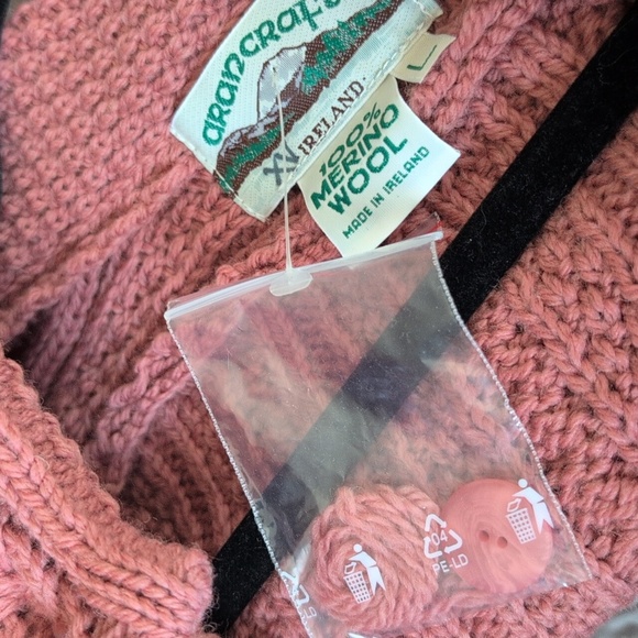 Aran Craft Antique Rose Pink Merino Wool Long Cardigan New Ireland Irish - Picture 5 of 5